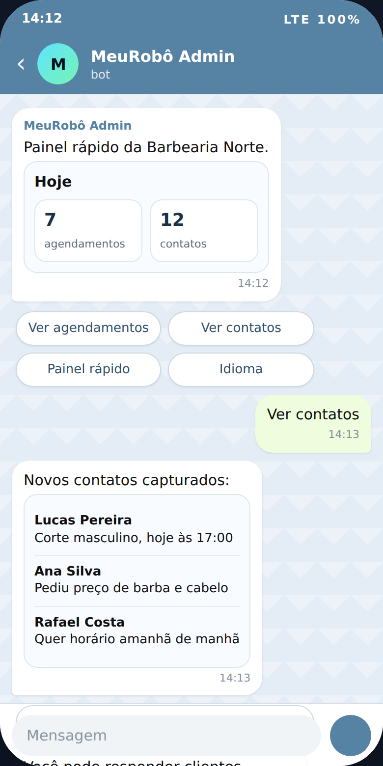 Exemplo de painel do proprietário com contatos e agendamentos